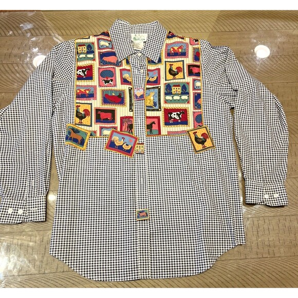 The Quacker Factory Vintage Farm Animal Button Down Long Sleeve Size M 1990s - Picture 1 of 5